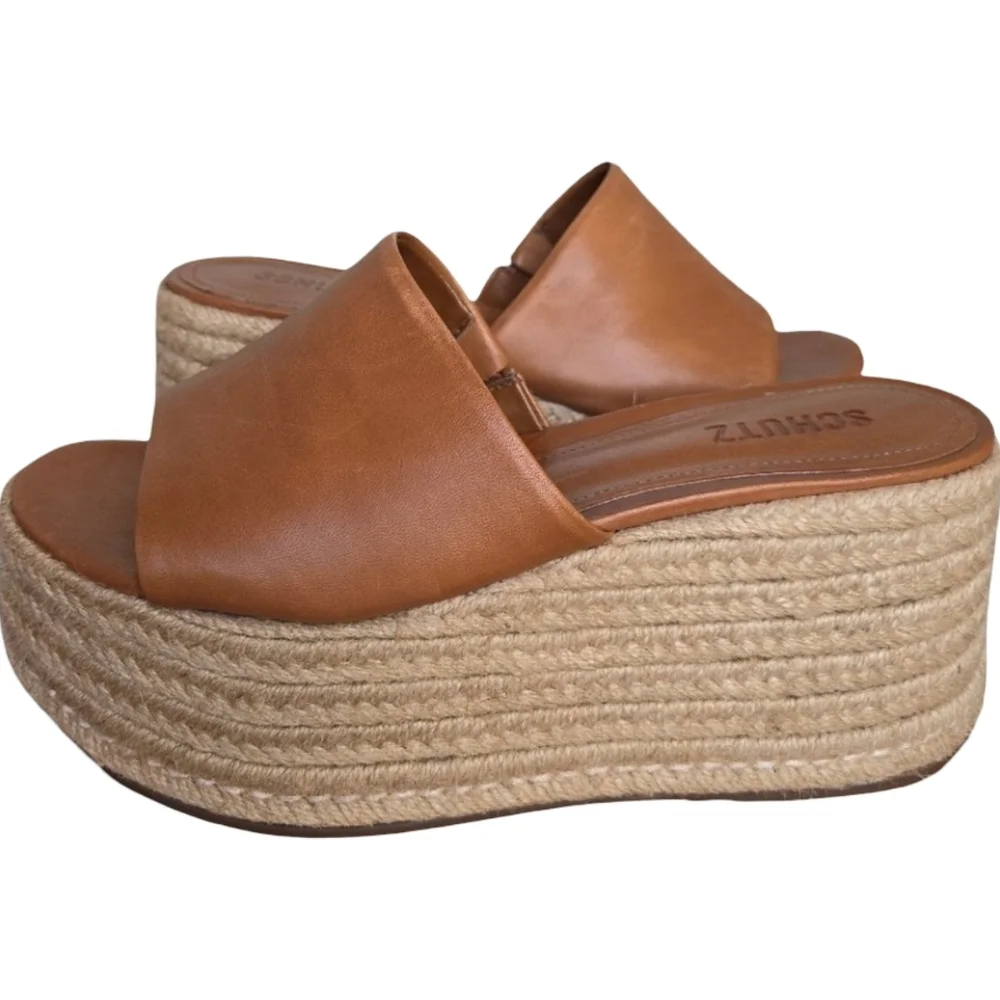 Schutz Marih Weekend Atanado Leather Platform Espadrilles Size 9.5 NWOT